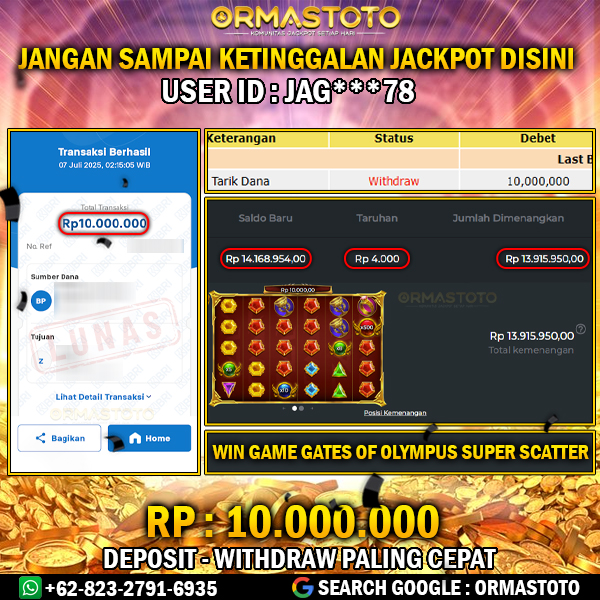 BUKTI KEMENANGAN DI GATES OF OLYMPUS SUPER SCATTER STAKE 4K CAIR LANGSUNG 13 JUTA DAN BERHASIL WD 10JUTA